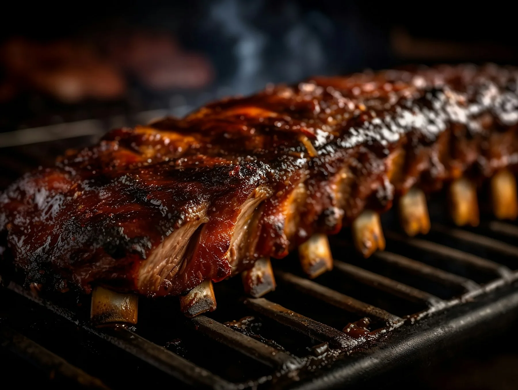 Travers de porc en train de cuire sur une grille